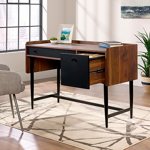 SAUDER Modern Home Office Workstation for Recording and Content Creation Walnut