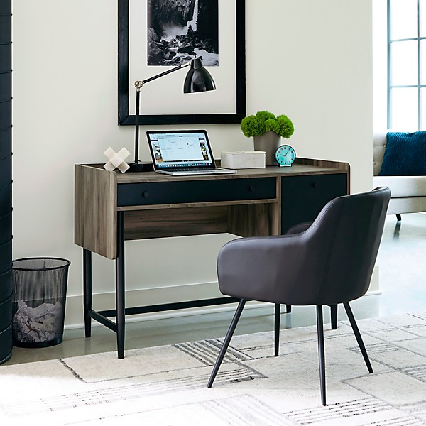 SAUDER Modern Home Office Workstation for Recording and Content Creation Jet Acacia