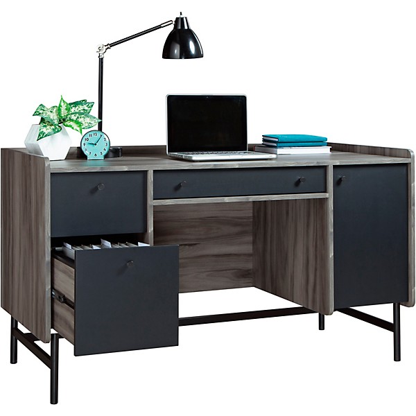 SAUDER Modern Workstation Desk for Recording and Content Creation Jet Acacia