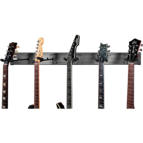 Levy's LVY-SLATSTRIPHNGR5-BLK Wall-Mounted 5-Space Slatwall Guitar Hanger in Black