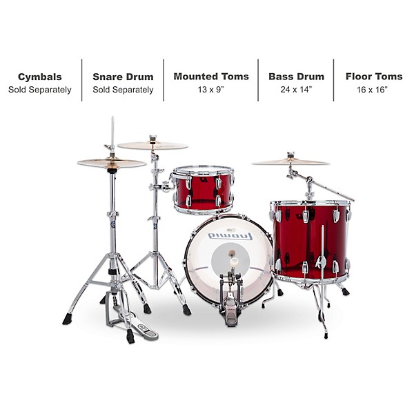 Ludwig Vistalite 50th Anniversary Pro Beat 3-Piece Shell Pack With 24" Bass Drum Red