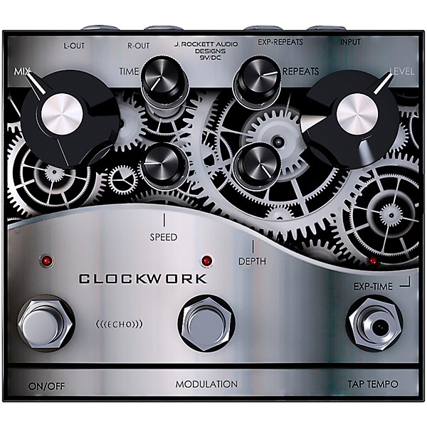 J.Rockett Audio Designs Clockwork Echo Delay Effects Pedal Silver and Black