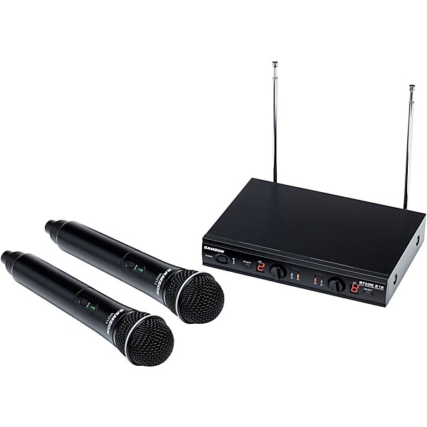 Samson Stage 212 Dual Vocal VHF Frequency Agile Wireless System (2) Q6 Dynamic Mics (VH212-Q6 x 2/SR212) VHF 173MHz-198MHz