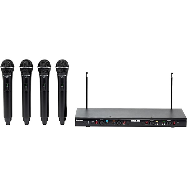 Open Box Samson Stage 412 Quad Vocal VHF Frequency Agile Wireless System (VHF12-Q6 x 4/SR412) With 4 Q6 Dynamic Mics VHF 1...