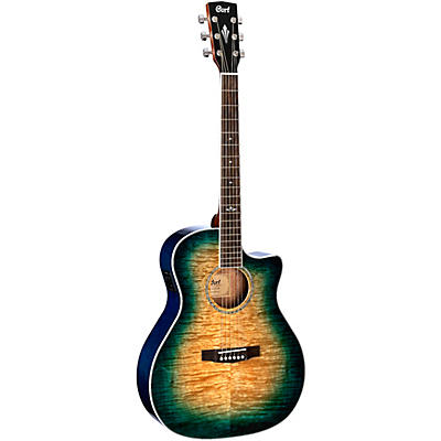Cort Grand Auditorium Quilted Maple Acoustic-Electric Guitar Coral Blue Burst for sale
