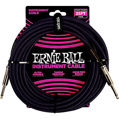 Ernie Ball Braided Straight To Straight Instrument Cable 25 Ft. Purple/Black for sale