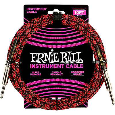 Ernie Ball Braided Straight To Straight Instrument Cable 10 Ft. Red/Black for sale