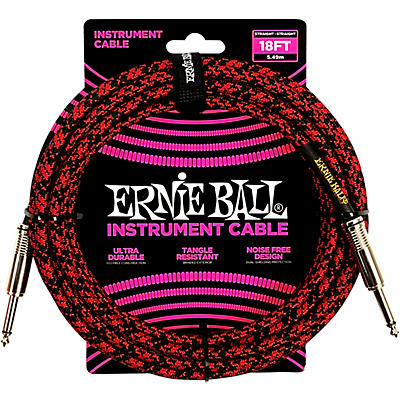 Ernie Ball Braided Straight To Straight Instrument Cable 18 Ft. Red/Black for sale