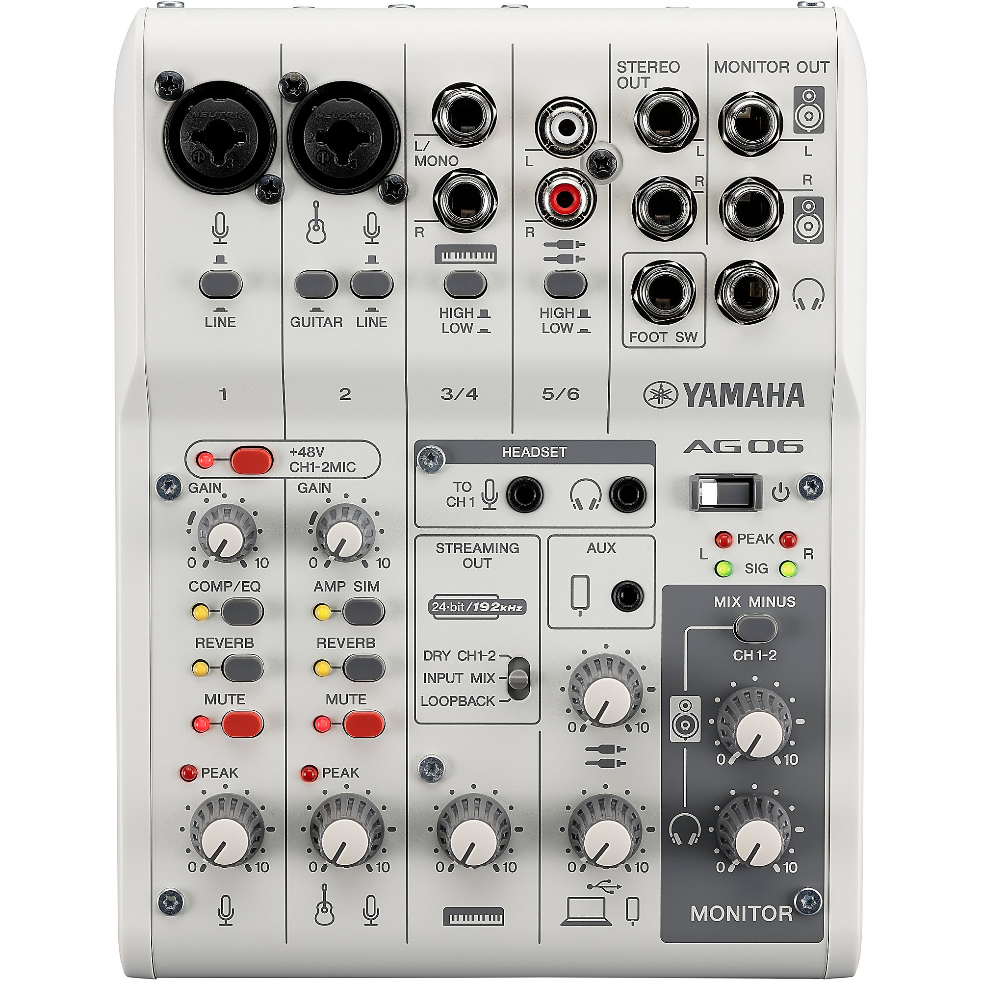 Lang Praktisk mesterværk Yamaha AG06MK2 6-Channel Mixer/USB Interface for IOS/Mac/PC White | Guitar  Center