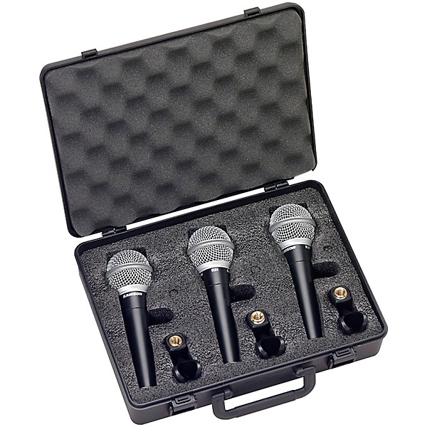 Samson R21 Dynamic Cardioid Handheld Mic (no switch) - 3-pack in Foam Lined Carry Case with (3) Mic Clips