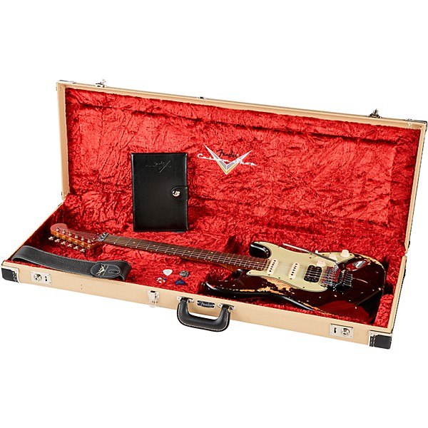 Fender Custom Shop SuperNova Stratocaster HSS Heavy Relic Floyd Rose Electric Guitar Black over Red Sparkle