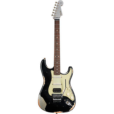 Fender Custom Shop Supernova Stratocaster Hss Heavy Relic Floyd Rose Electric Guitar Black Over Silver Sparkle for sale