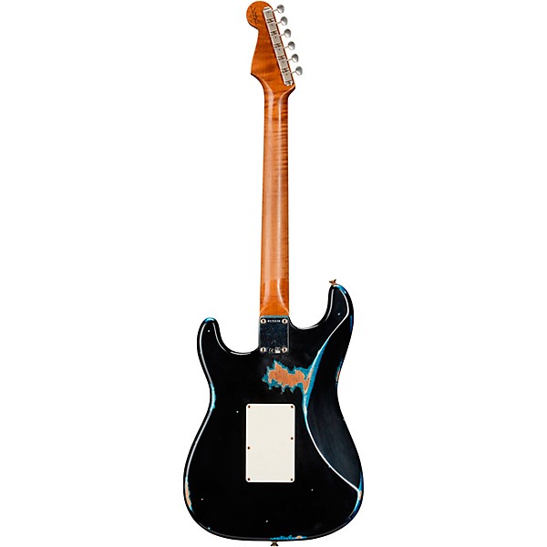 Fender Custom Shop SuperNova Stratocaster HSS Heavy Relic Floyd Rose Electric Guitar Black over Blue Sparkle