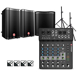 Harbinger LV8 Mixer Package With VARI V2300 Powered Speakers, S12 Subwoofer, Stands and Cables 8" Mains