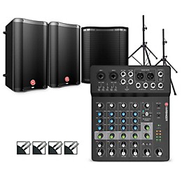 Harbinger LV8 Mixer Package With VARI V2300 Powered Speakers, S12 Subwoofer, Stands and Cables 10" Mains