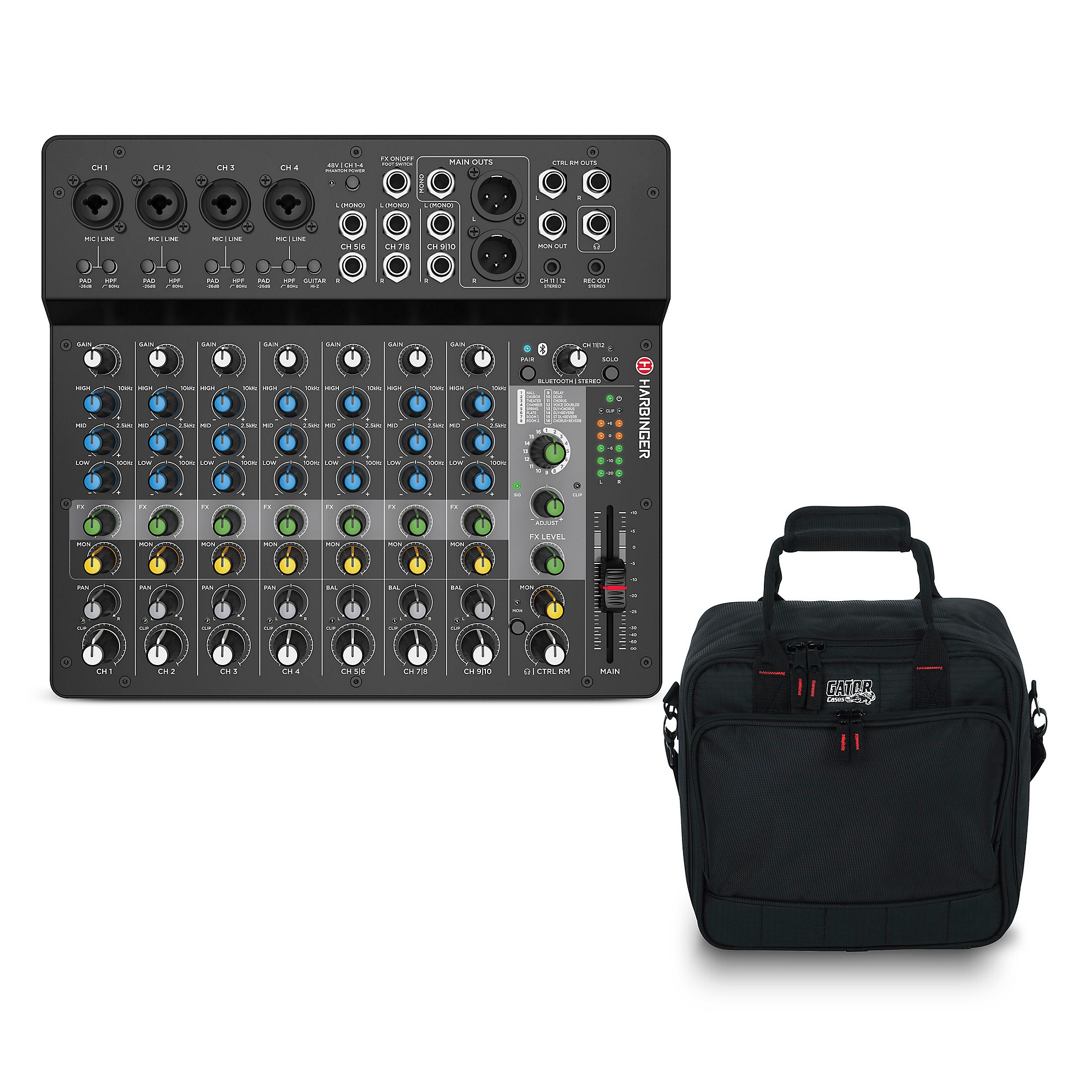 Features & Benefits of the Harbinger LV12 12-Channel Analog Mixer with  Bluetooth & FX 