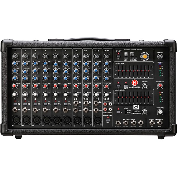 Harbinger LP9800 Powered Mixer Package With Kustom KPX Passive Speakers, Stands, Cables and Tote Bags 15" Mains