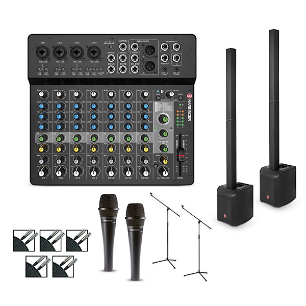 Harbinger LV12 Mixer Package With MLS900 Pair, Mics, Stands and Cables