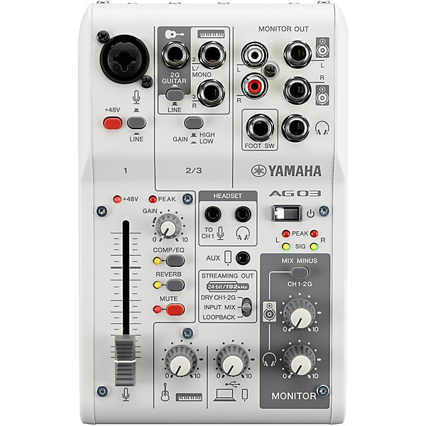 Yamaha AG03MK2 3-Channel Live Streaming Loopback Audio USB Mixer White