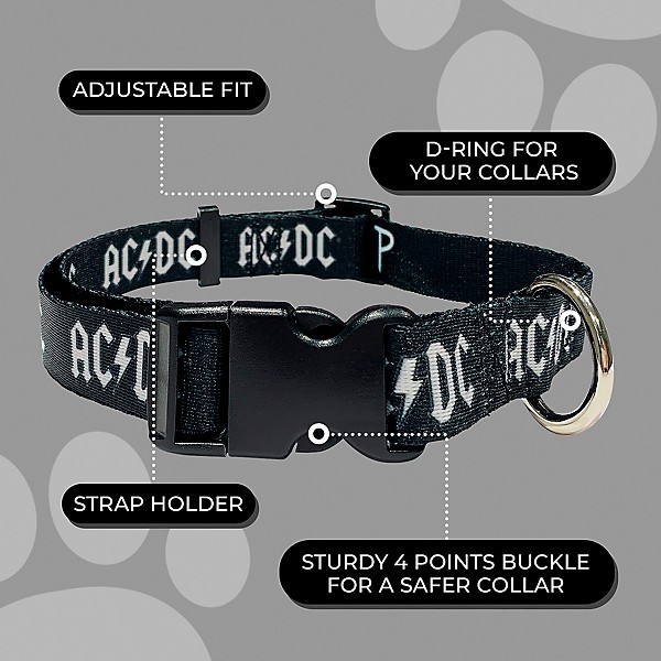Perri's ACDC Logo Dog Collar Black/White Medium