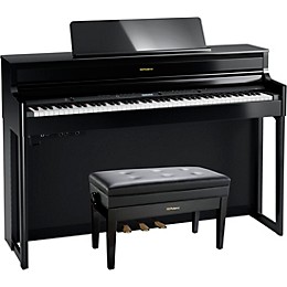 Roland HP704 Digital Upright Piano With Bench Polished Ebony