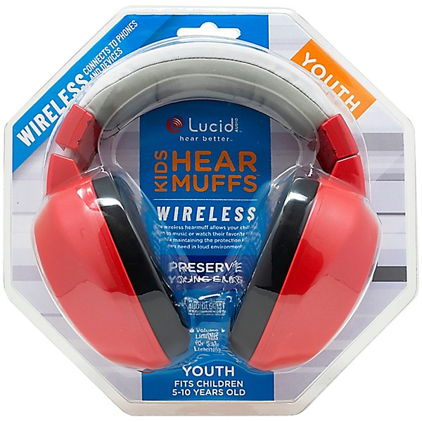 Lucid Audio Bluetooth Wireless Hearmuffs for Kids (5-10) Red