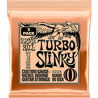 Ernie Ball Turbo Slinky Nickel Wound Electric Guitar Strings 3-Pack 9.5 46 for sale