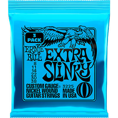 Ernie Ball Extra Slinky Nickel Wound Electric Guitar Strings 3-Pack 8 38 for sale