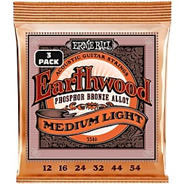 Ernie Ball Earthwood Medium Light Phosphor Bronze Acoustic Guitar Strings 3-Pack 12 - 54