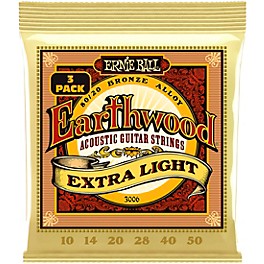 Ernie Ball Earthwood Extra Light 80/20 Bronze Acoustic Guitar Strings 3-Pack 10 - 50