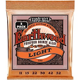 Ernie Ball Earthwood Light Phosphor Bronze Acoustic Guitar Strings 3-Pack 11 - 52