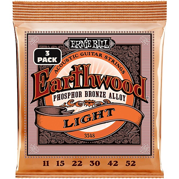 Ernie Ball Earthwood Light Phosphor Bronze Acoustic Guitar Strings 3-Pack 11 - 52
