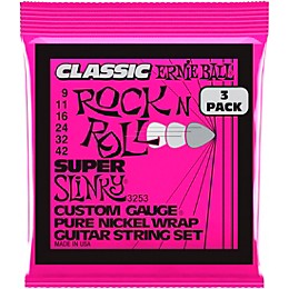 Ernie Ball Super Slinky Classic Rock N Roll Pure Nickel Wrap 9-42 Electric Guitar Strings 3-Pack 09 - 42