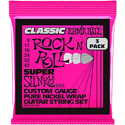 Ernie Ball Super Slinky Classic Rock N Roll Pure Nickel Wrap 9-42 Electric Guitar Strings 3-Pack 09 42 for sale