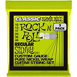 Ernie Ball Regular Slinky Classic Rock N Roll Pure Nickel Wrap 10-46 Electric Guitar Strings 3-Pack 10 - 46