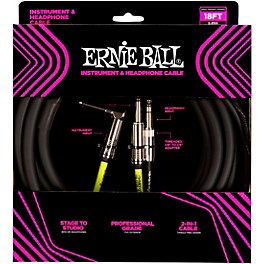 Ernie Ball Instrument and Headphone Cable 18 ft. Black