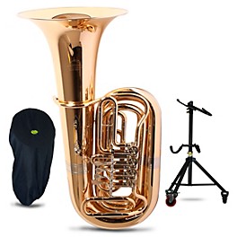 Miraphone 186-4U Series Gold Brass 4-Valve 4/4 BBb Tuba with Tuba Essentials Stand Pack