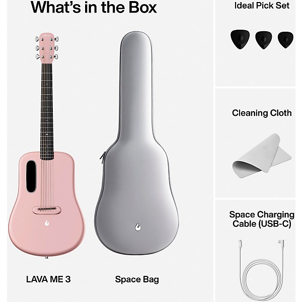 LAVA MUSIC ME 3 38" Acoustic-Electric Guitar With Space Bag Pink