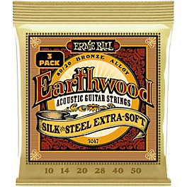 Ernie Ball Earthwood Silk and Steel Extra Soft 80/20 Bronze Acoustic Guitar Strings 3 Pack 10 - 50