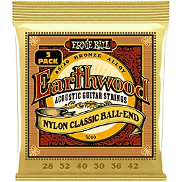 Ernie Ball Earthwood Folk Nylon 80/20 Bronze Acoustic Guitar Strings 3 Pack 28 - 42