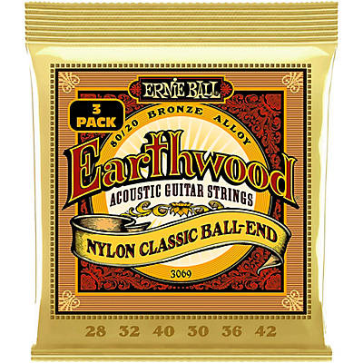 Ernie Ball Earthwood Folk Nylon 80/20 Bronze Acoustic Guitar Strings 3 Pack 28 42 for sale