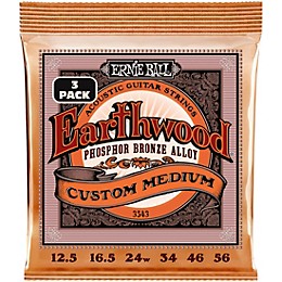 Ernie Ball Earthwood Custom Medium Phosphor Bronze Acoustic Guitar Strings 3 Pack 12.5 - 56