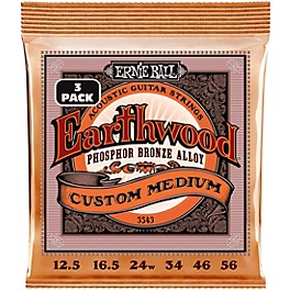 Ernie Ball Earthwood Custom Medium Phosphor Bronze Acoustic Guitar Strings 3 Pack 12.5 - 56