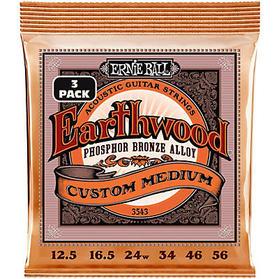 Ernie Ball Earthwood Custom Medium Phosphor Bronze Acoustic Guitar Strings 3 Pack 12.5 56 for sale