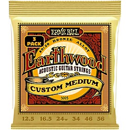 Ernie Ball Earthwood Custom Medium 80/20 Bronze Acoustic Guitar Strings 3 Pack 12.5 - 56