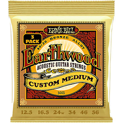 Ernie Ball Earthwood Custom Medium 80/20 Bronze Acoustic Guitar Strings 3 Pack 12.5 56 for sale