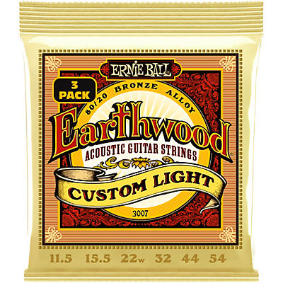 Ernie Ball Earthwood Custom Light 80/20 Bronze Acoustic Guitar Strings 3 Pack 11.5 54 for sale