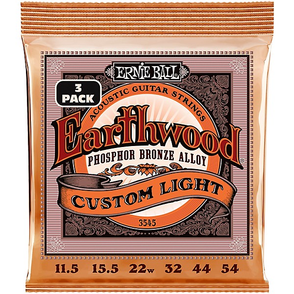 Ernie Ball Earthwood Custom Light Phosphor Bronze Acoustic Guitar Strings 3 Pack 11.5 - 54