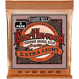 Ernie Ball Earthwood Extra Light Phosphor Bronze Acoustic Guitar Strings 3 Pack 10 - 50