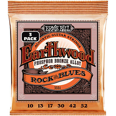Ernie Ball Earthwood Rock And Blues Phosphor Bronze Acoustic Guitar Strings 3 Pack 10 52 for sale